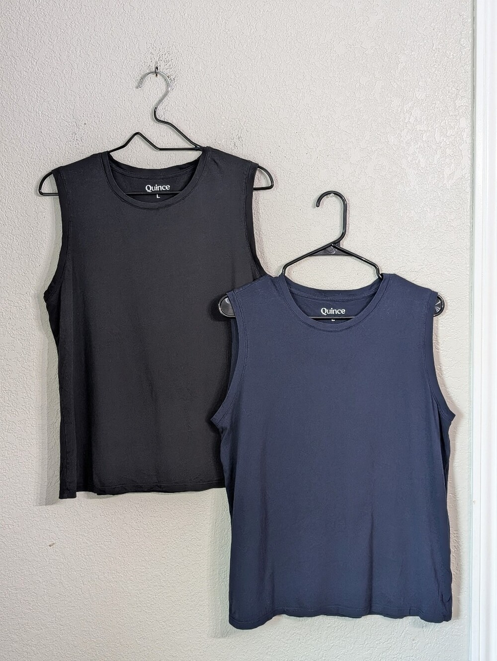Quince Set Of 2 Cotton Modal Blend Tank Top Size L Navy Black Casual Basic Soft